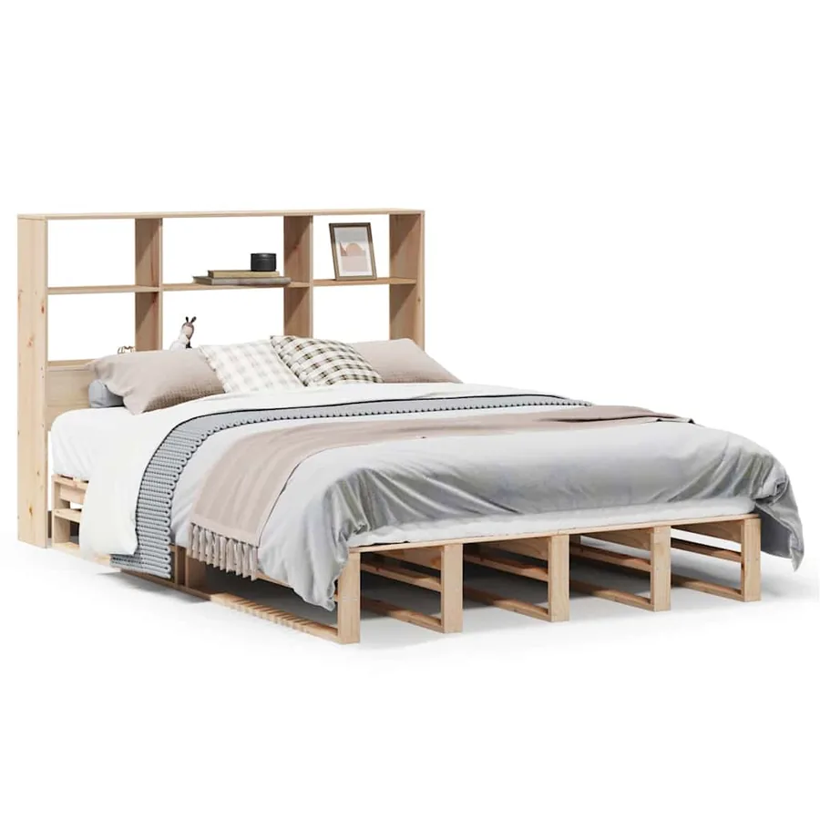 Lit bibliothèque sans matelas 140x200 cm bois massif - 2