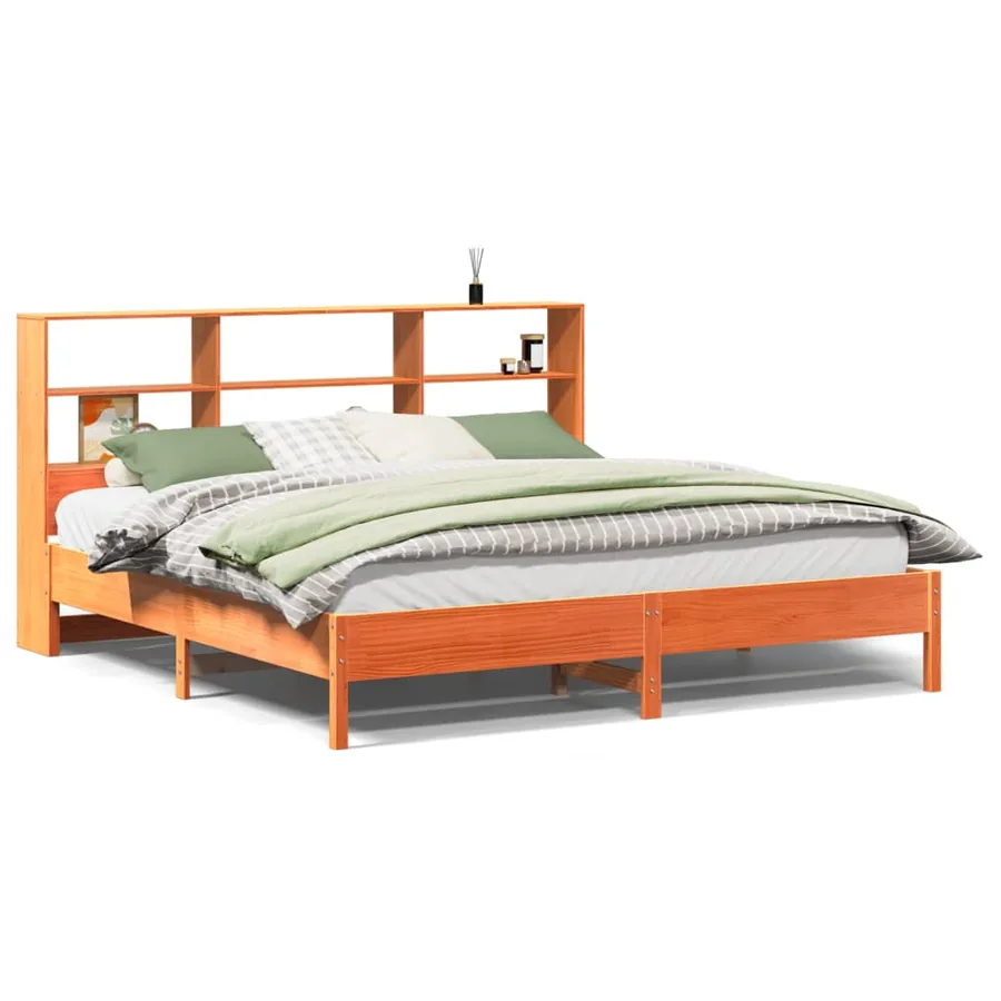 Lit bibliothèque sans matelas cire marron 180x200 cm pin massif - 2