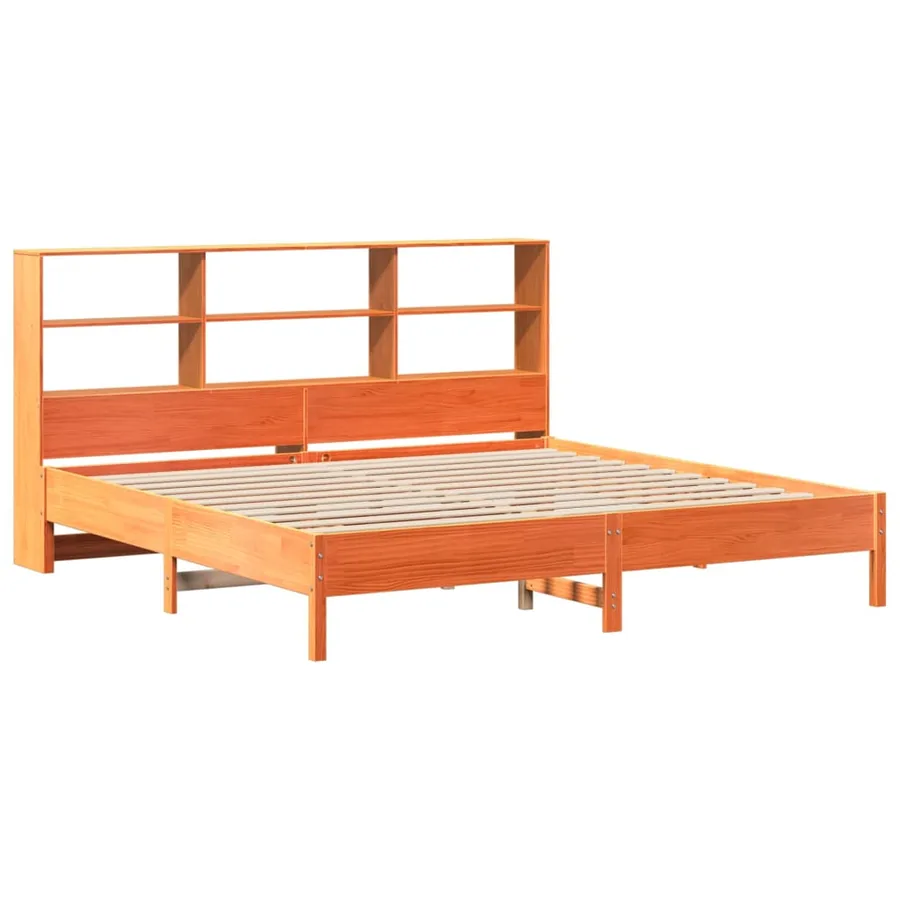 Lit bibliothèque sans matelas cire marron 180x200 cm pin massif - 3