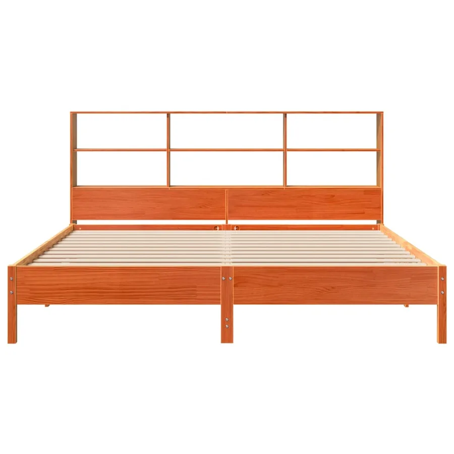Lit bibliothèque sans matelas cire marron 180x200 cm pin massif - 4