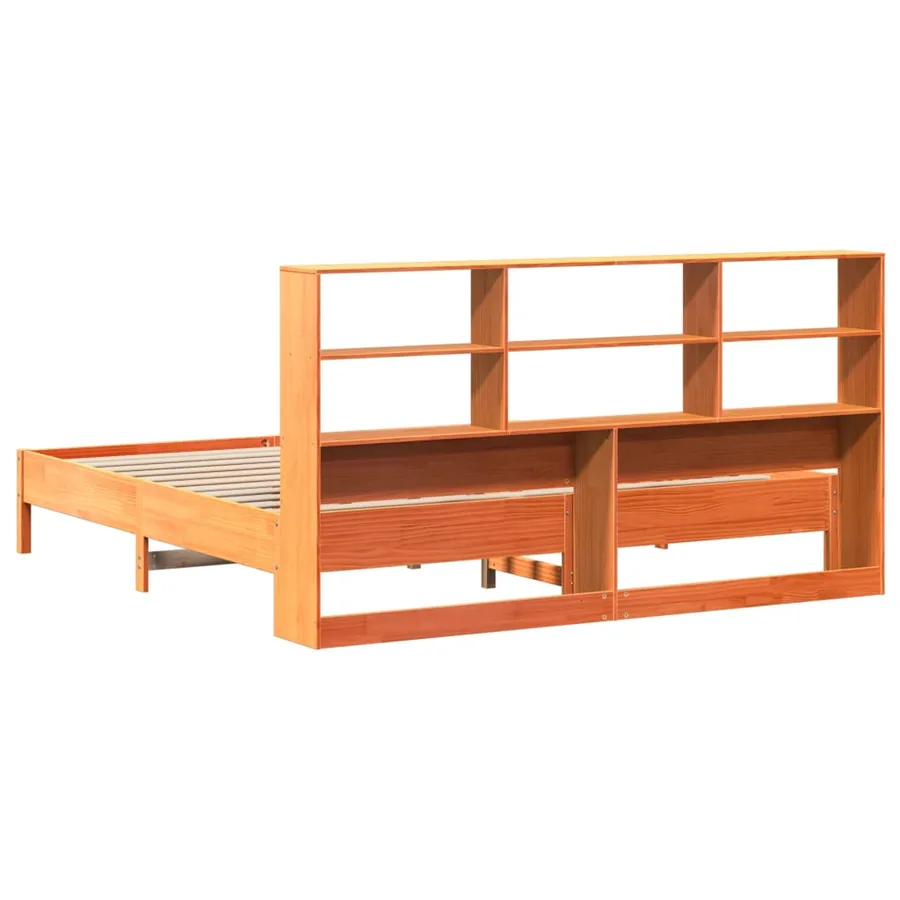 Lit bibliothèque sans matelas cire marron 180x200 cm pin massif - 6