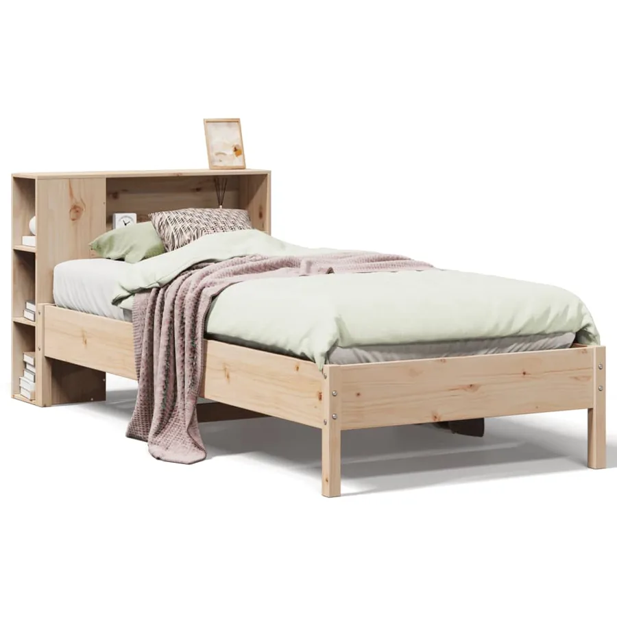 Lit bibliothèque sans matelas 90x200 cm bois de pin massif - 2