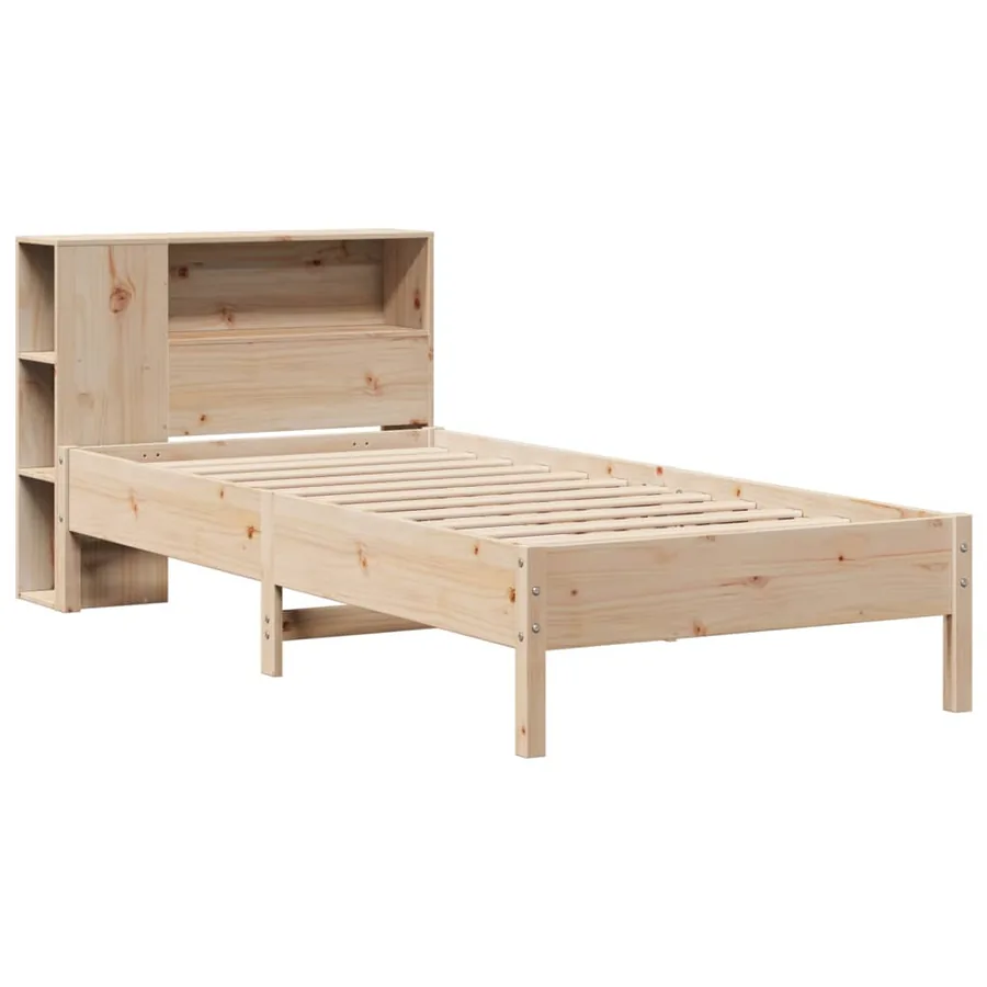 Lit bibliothèque sans matelas 90x200 cm bois de pin massif - 3