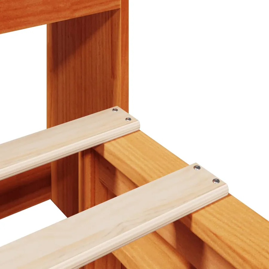 Lit bibliothèque sans matelas cire marron 200x200cm bois massif - 9