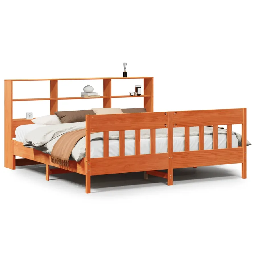 Cadre de lit sans matelas cire marron 200x200cm bois pin massif - 2
