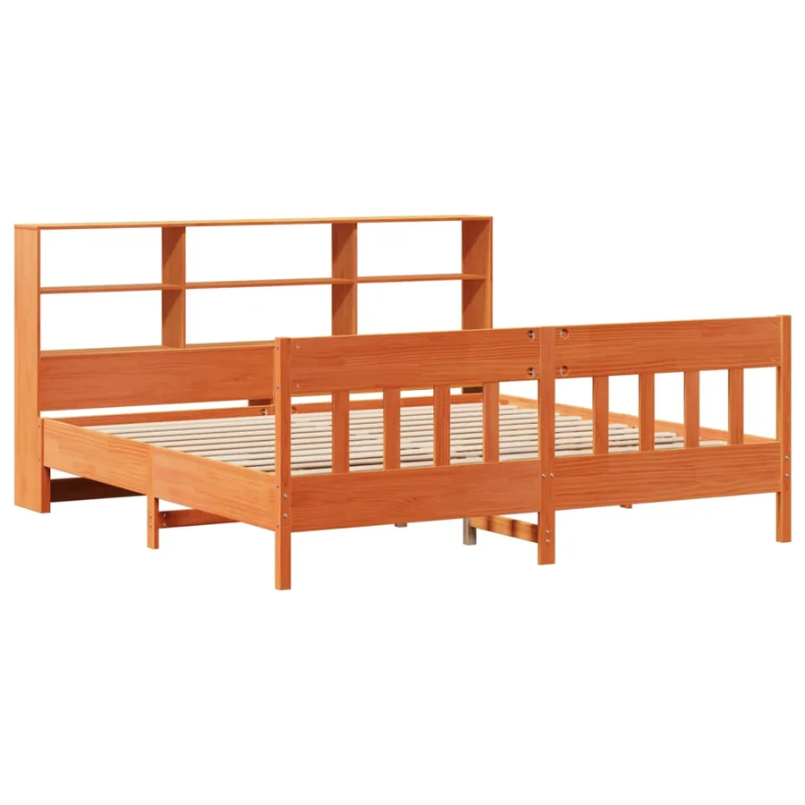 Cadre de lit sans matelas cire marron 200x200cm bois pin massif - 3