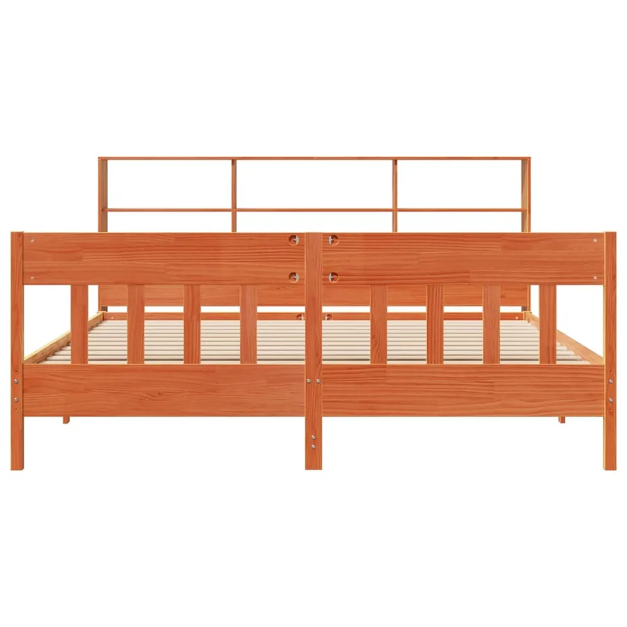 Cadre de lit sans matelas cire marron 200x200cm bois pin massif - 4