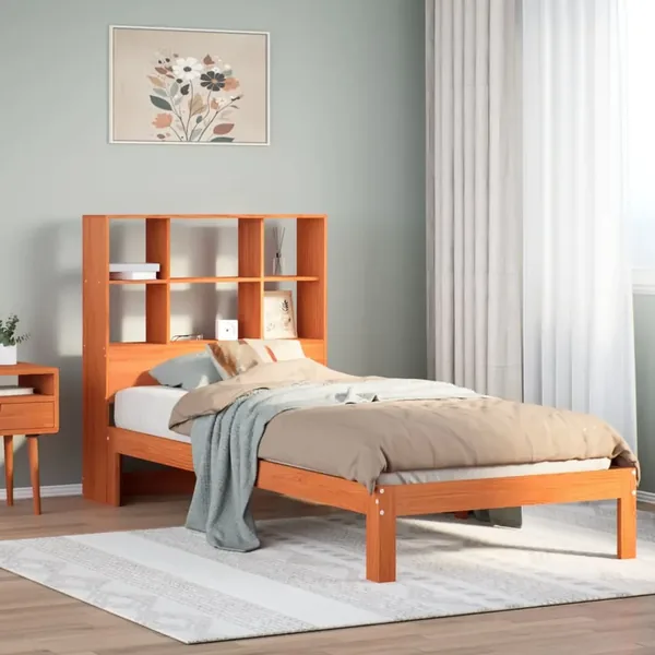 Lit bibliothèque sans matelas cire marron 75x190 cm pin massif