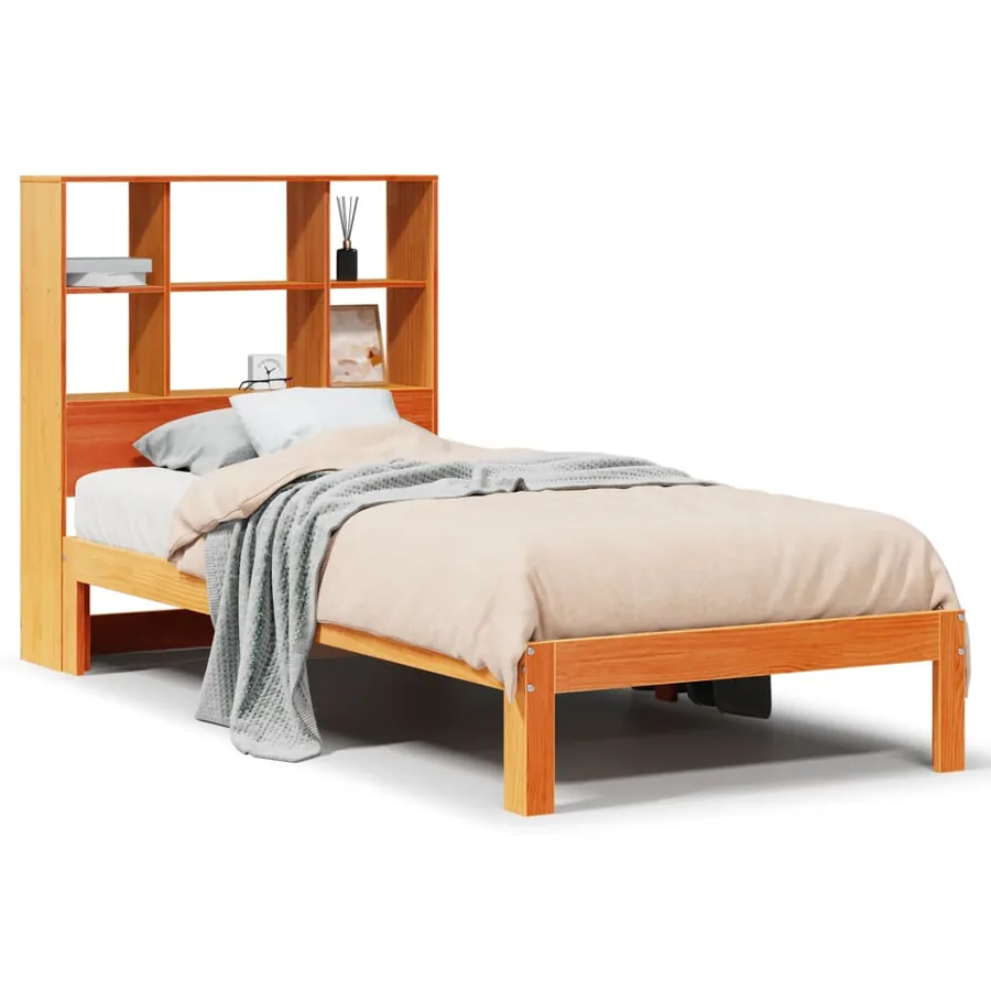 Lit bibliothèque sans matelas cire marron 75x190 cm pin massif - 2