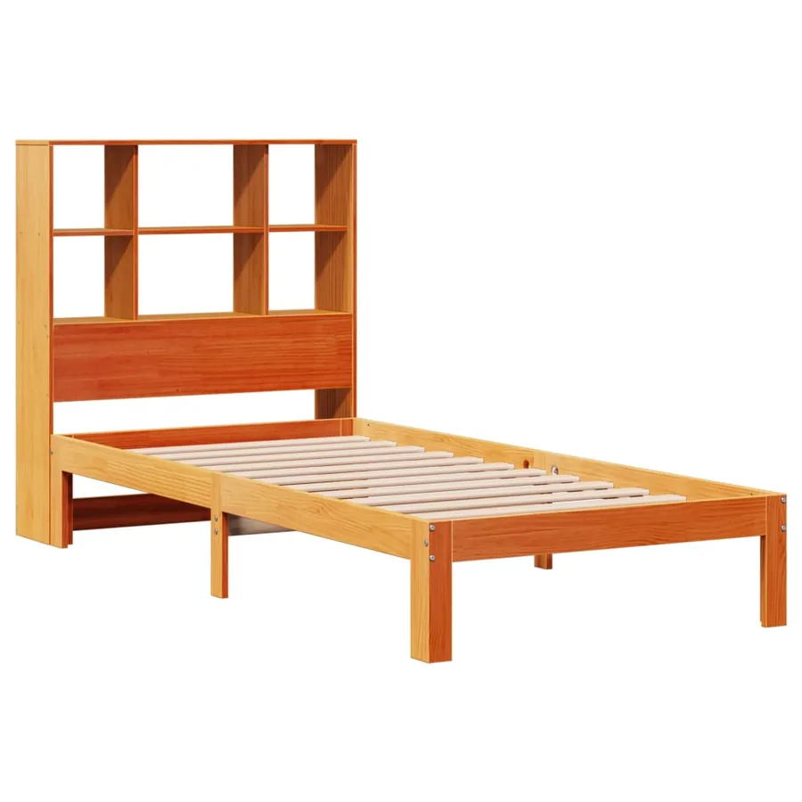 Lit bibliothèque sans matelas cire marron 75x190 cm pin massif - 3
