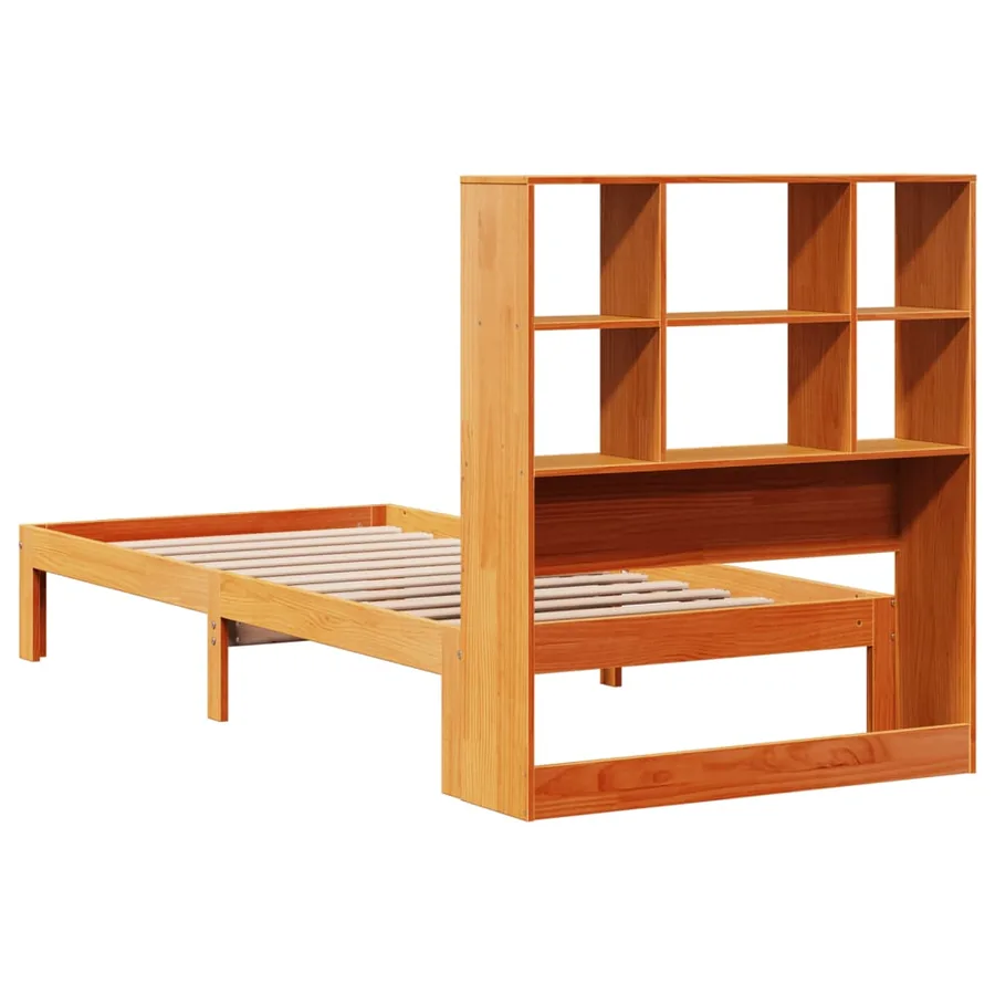 Lit bibliothèque sans matelas cire marron 75x190 cm pin massif - 8