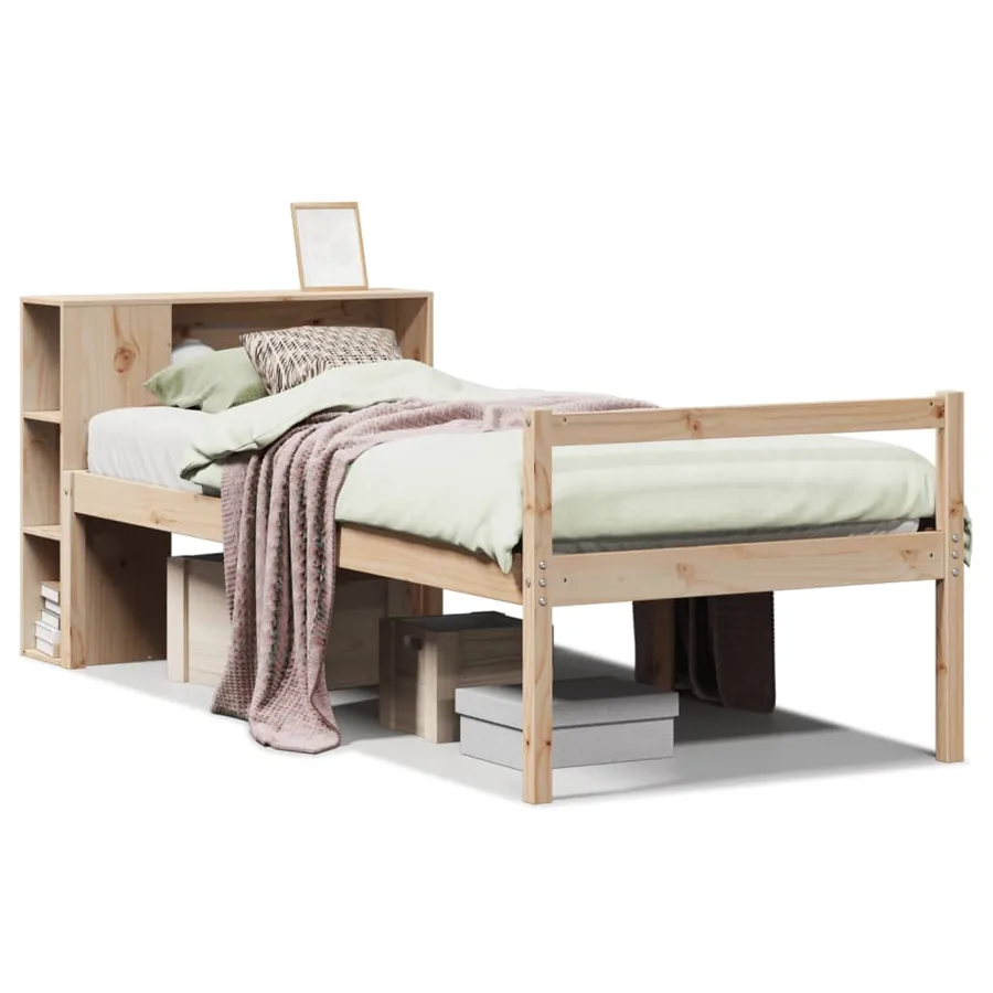 Lit bibliothèque sans matelas 90x190 cm bois de pin massif - 2