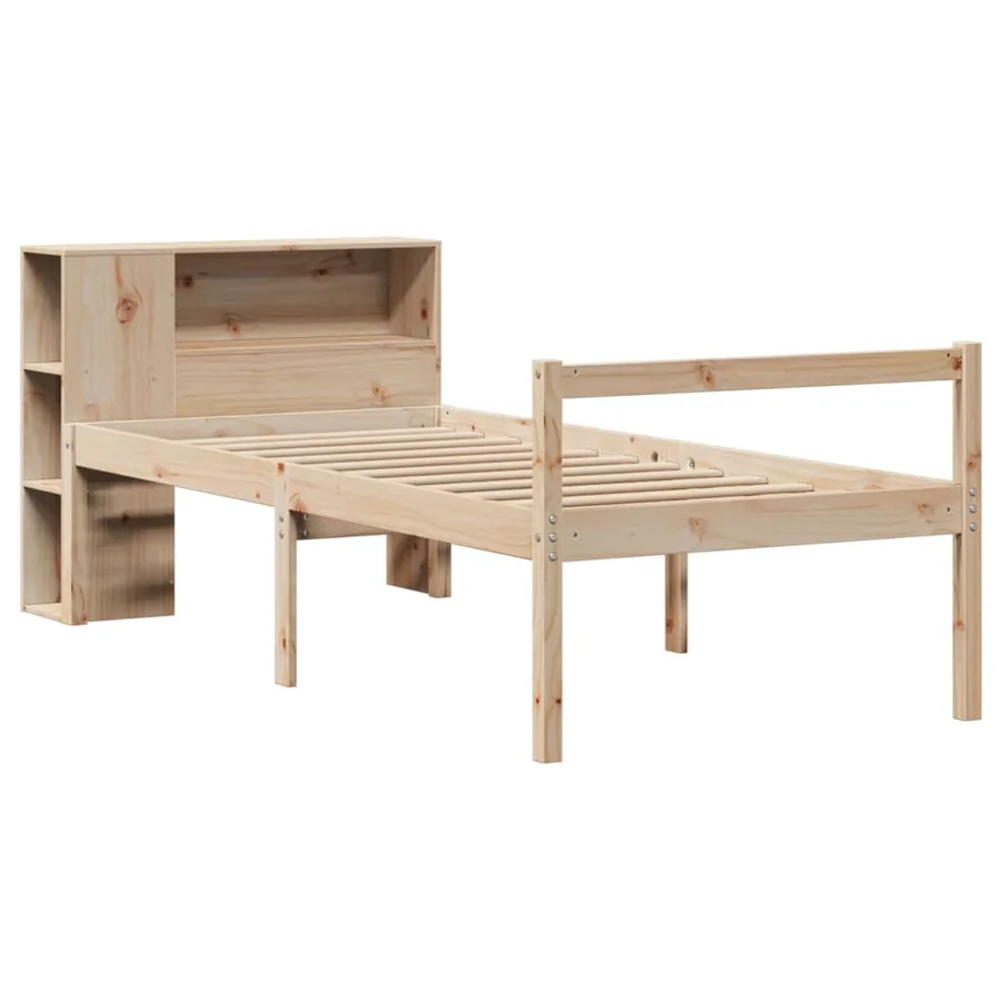 Lit bibliothèque sans matelas 90x190 cm bois de pin massif - 3