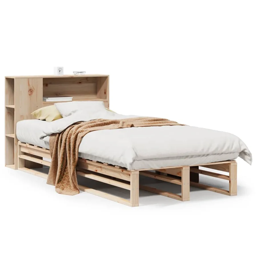 Lit bibliothèque sans matelas 90x200 cm bois massif - 2