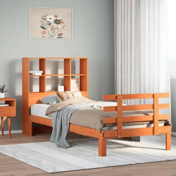 Lit bibliothèque sans matelas cire marron 75x190 cm pin massif