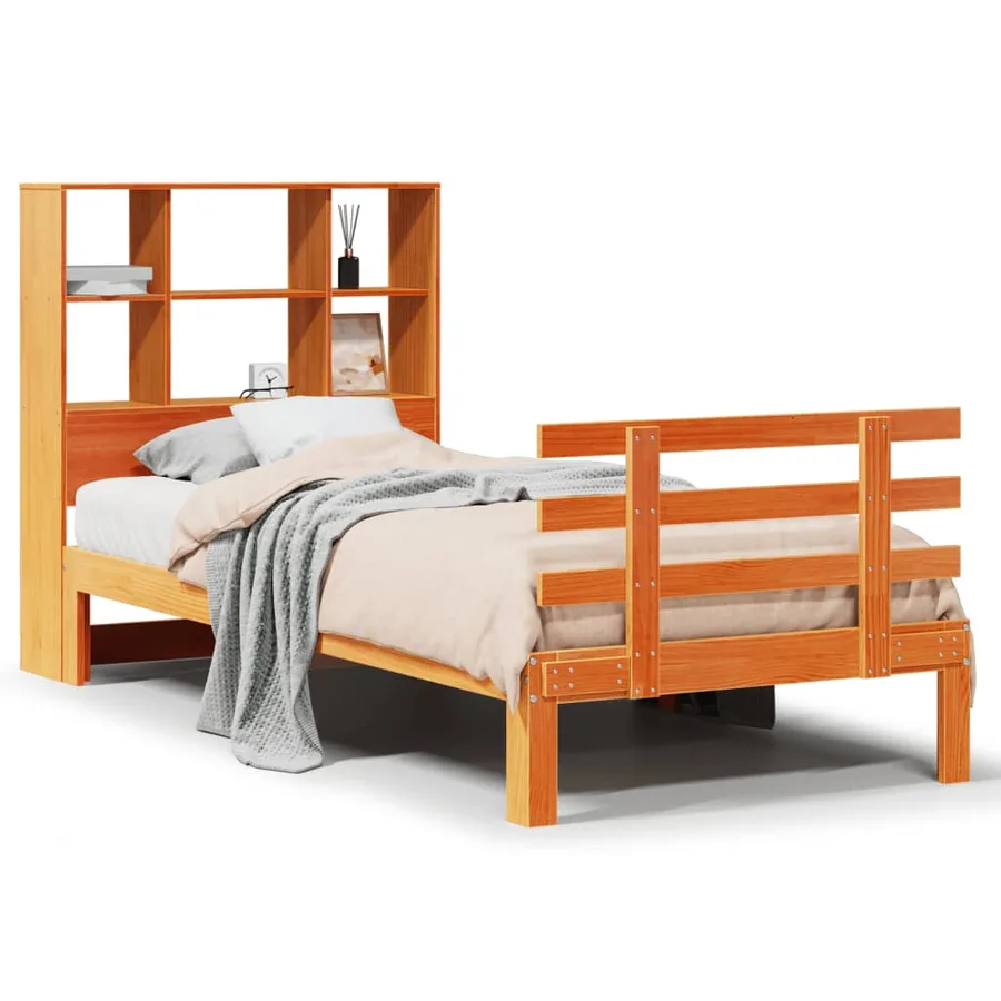 Lit bibliothèque sans matelas cire marron 75x190 cm pin massif - 2