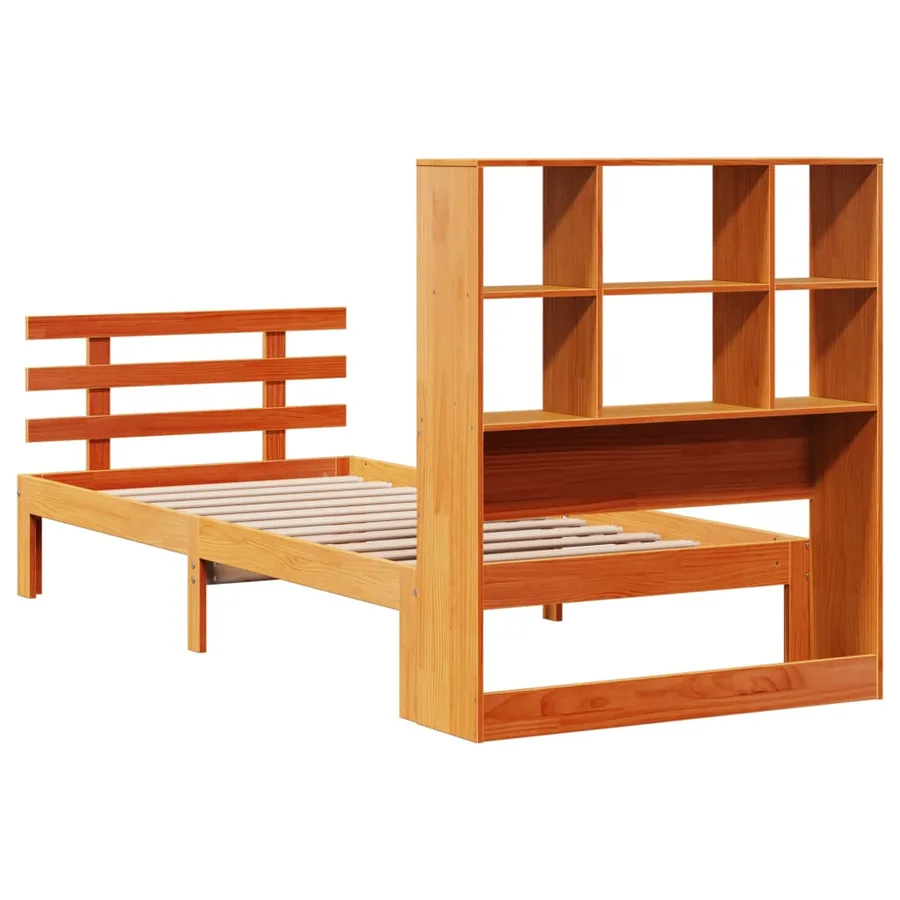 Lit bibliothèque sans matelas cire marron 75x190 cm pin massif - 6