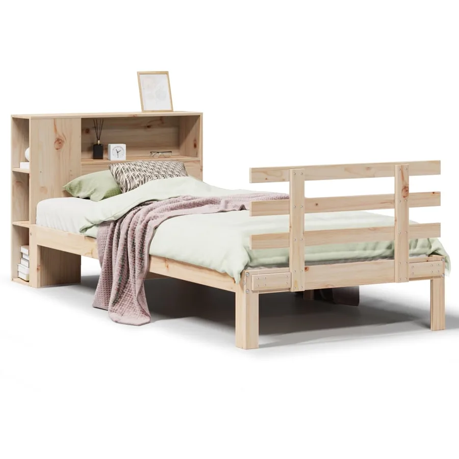 Lit bibliothèque sans matelas 90x200 cm bois de pin massif - 2