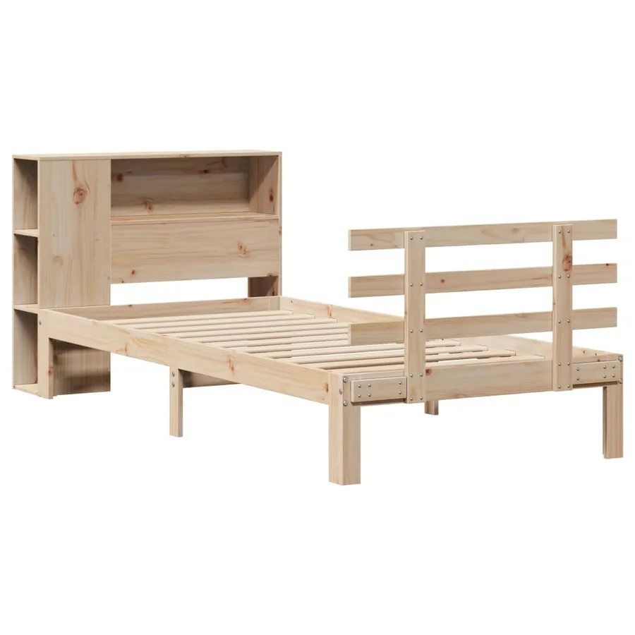Lit bibliothèque sans matelas 90x200 cm bois de pin massif - 3