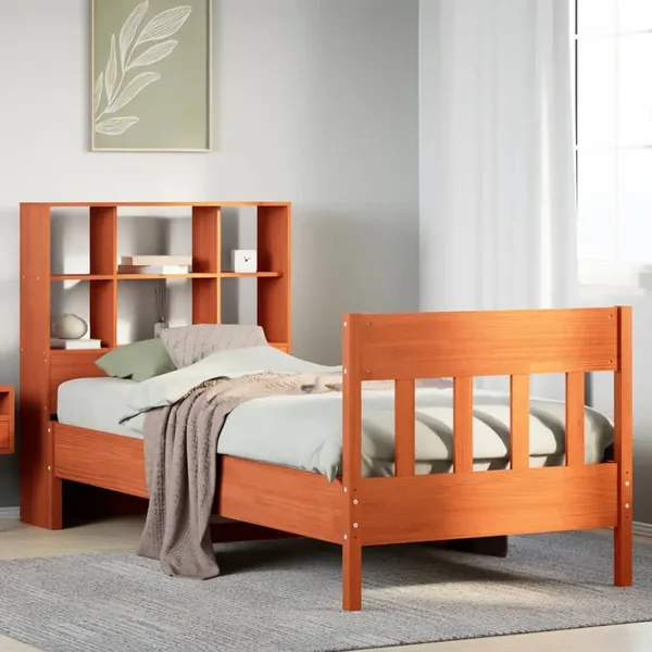 Cadre de lit sans matelas cire marron 75x190 cm bois pin massif