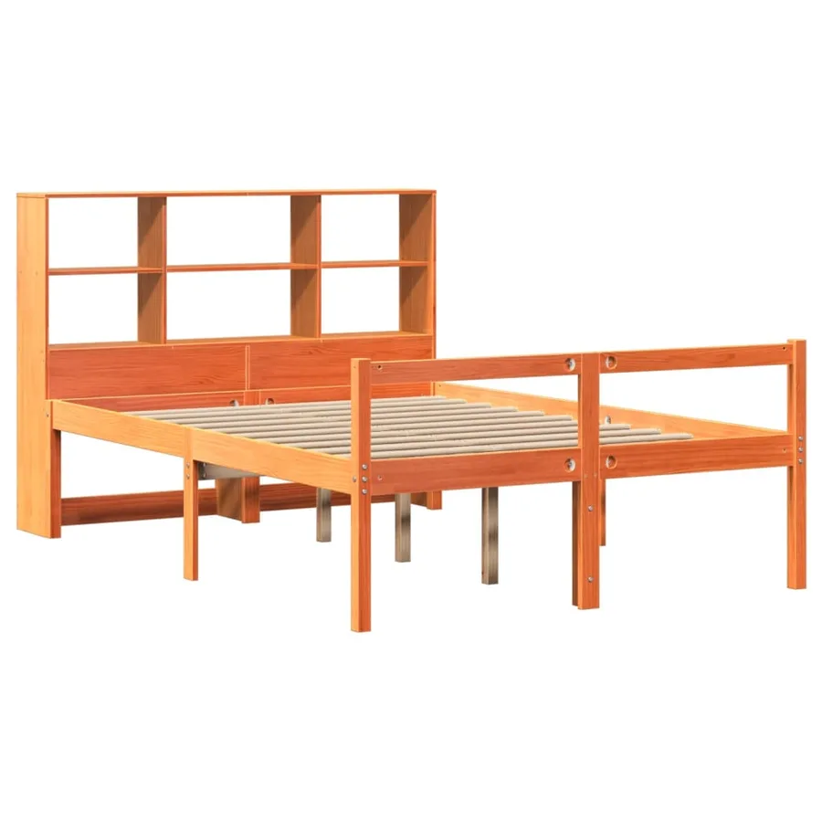 Lit bibliothèque sans matelas cire marron 150x200cm bois massif - 3