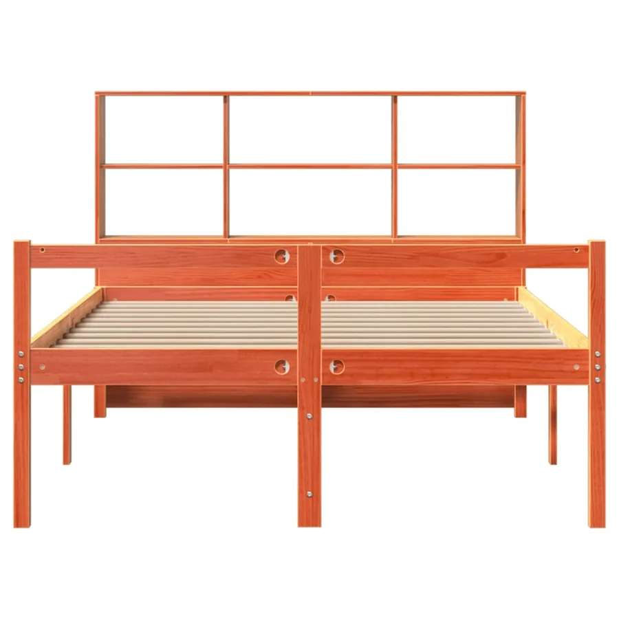 Lit bibliothèque sans matelas cire marron 150x200cm bois massif - 4