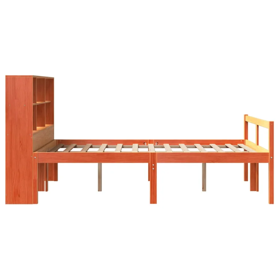 Lit bibliothèque sans matelas cire marron 150x200cm bois massif - 5