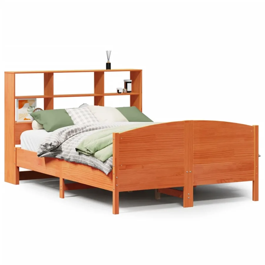 Lit bibliothèque sans matelas cire marron 150x200 cm pin massif - 2