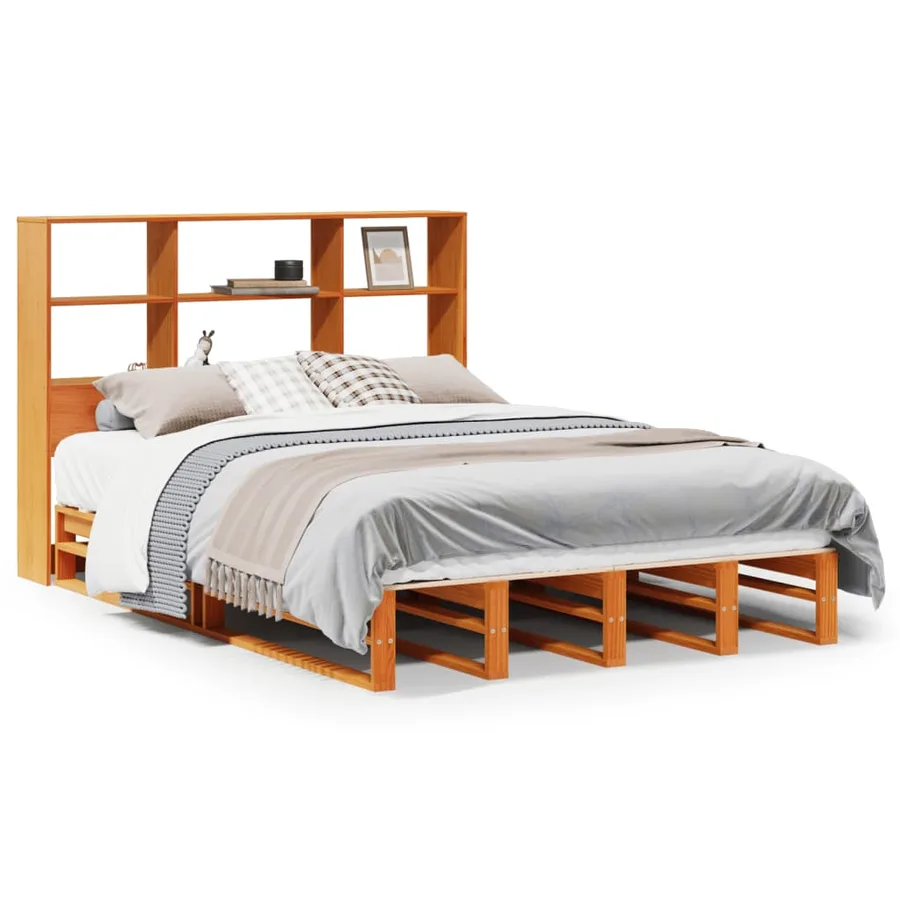 Lit bibliothèque sans matelas cire marron 120x190cm bois massif - 2