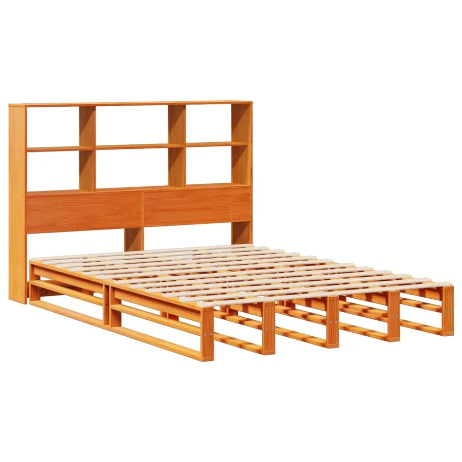 Lit bibliothèque sans matelas cire marron 120x190cm bois massif - 3