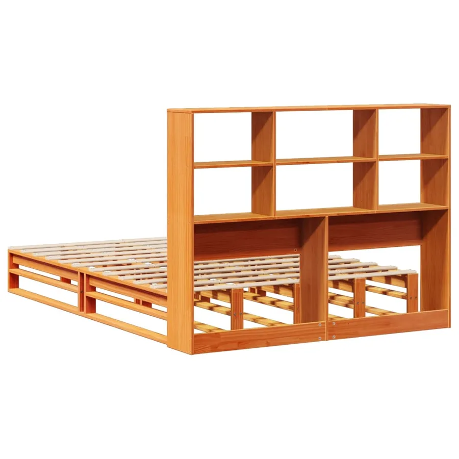 Lit bibliothèque sans matelas cire marron 120x190cm bois massif - 8