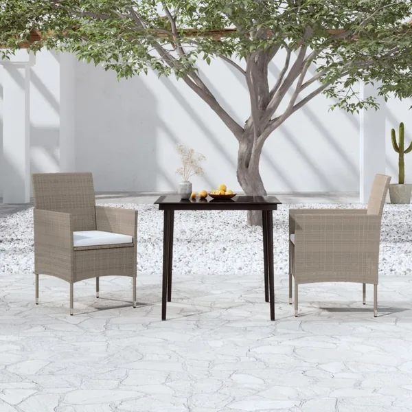 Ensemble à manger de jardin avec coussins 3 pcs Beige et noir