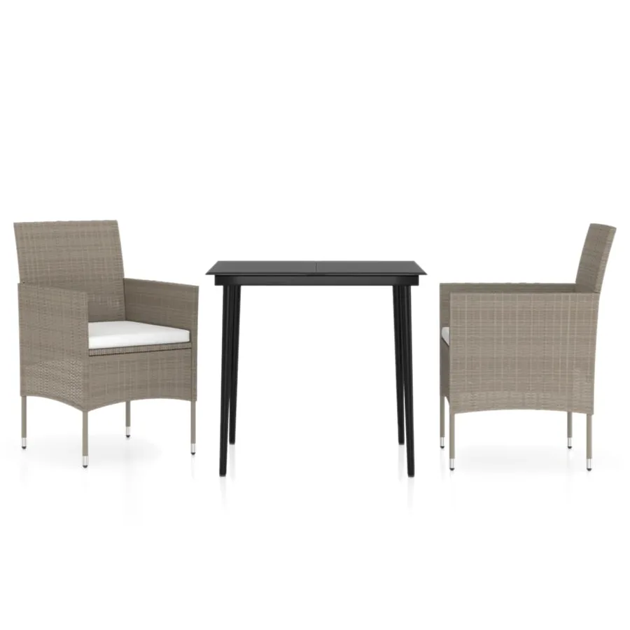Ensemble à manger de jardin avec coussins 3 pcs Beige et noir - 2