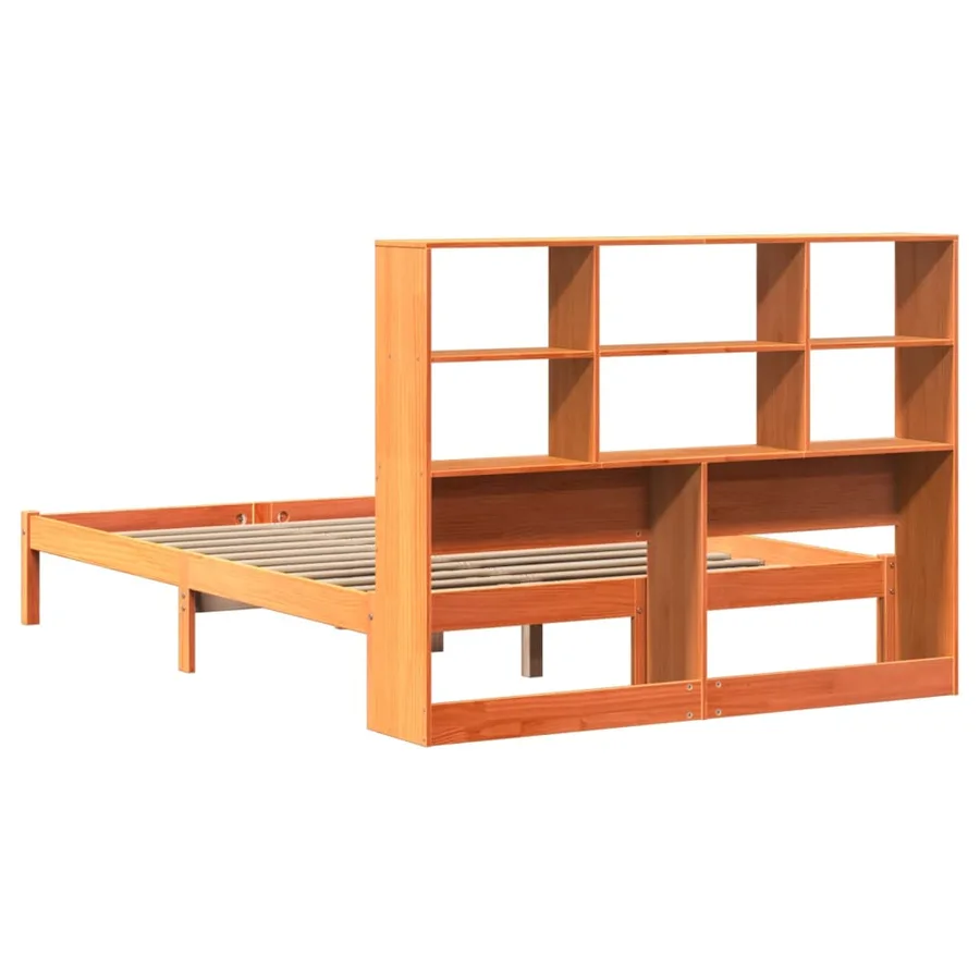 Lit bibliothèque sans matelas cire marron 120x190cm pin massif - 8
