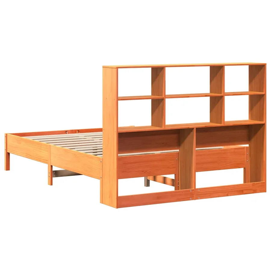 Lit bibliothèque sans matelas cire marron 120x200 cm pin massif - 6