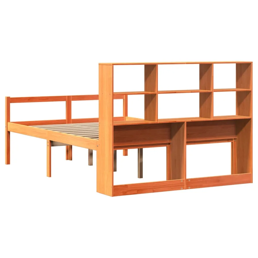 Lit bibliothèque sans matelas cire marron 120x190cm bois massif - 6
