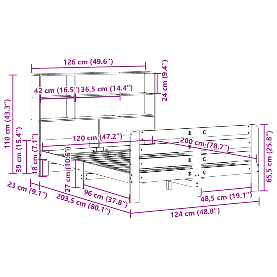 Cadre de lit sans matelas cire marron 120x200cm bois pin massif - 11