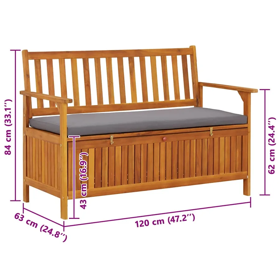 Banc de rangement de jardin 120 cm Bois d'acacia solide - 13