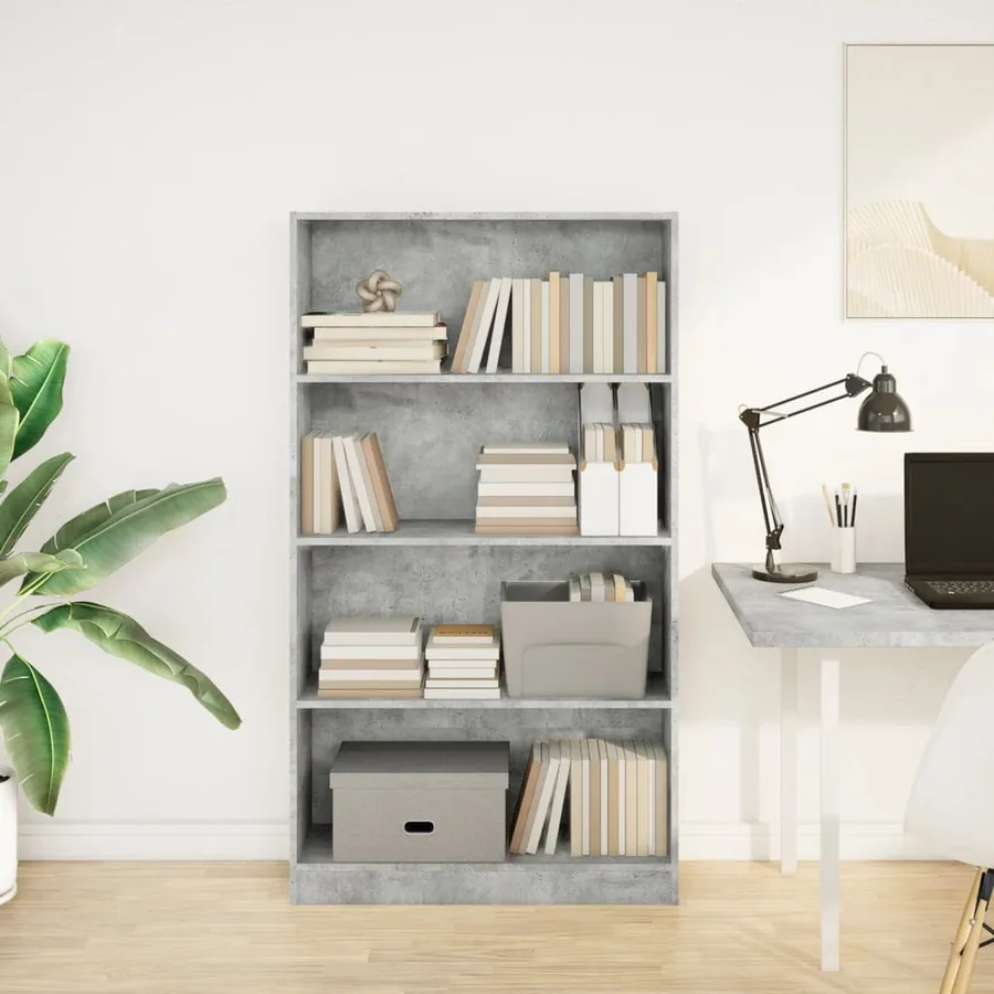 Bibliothèque gris béton 80x24x143 cm bois d'ingénierie - 3