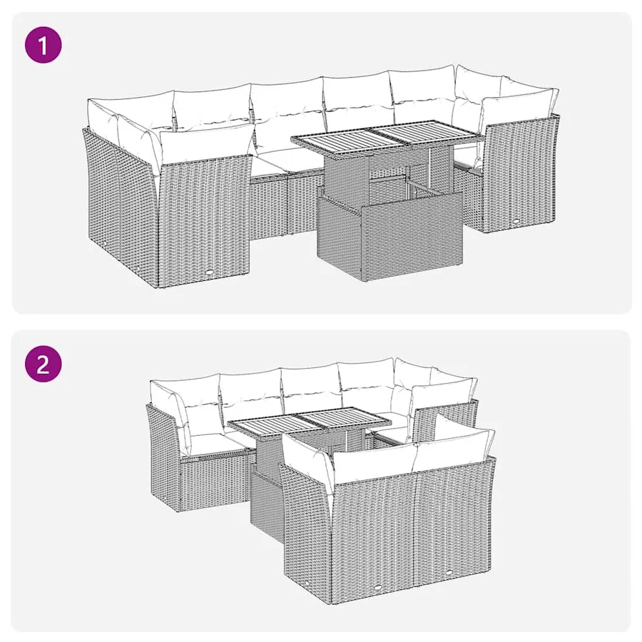 Salon de jardin avec coussins 8 pcs beige résine tressée - 9