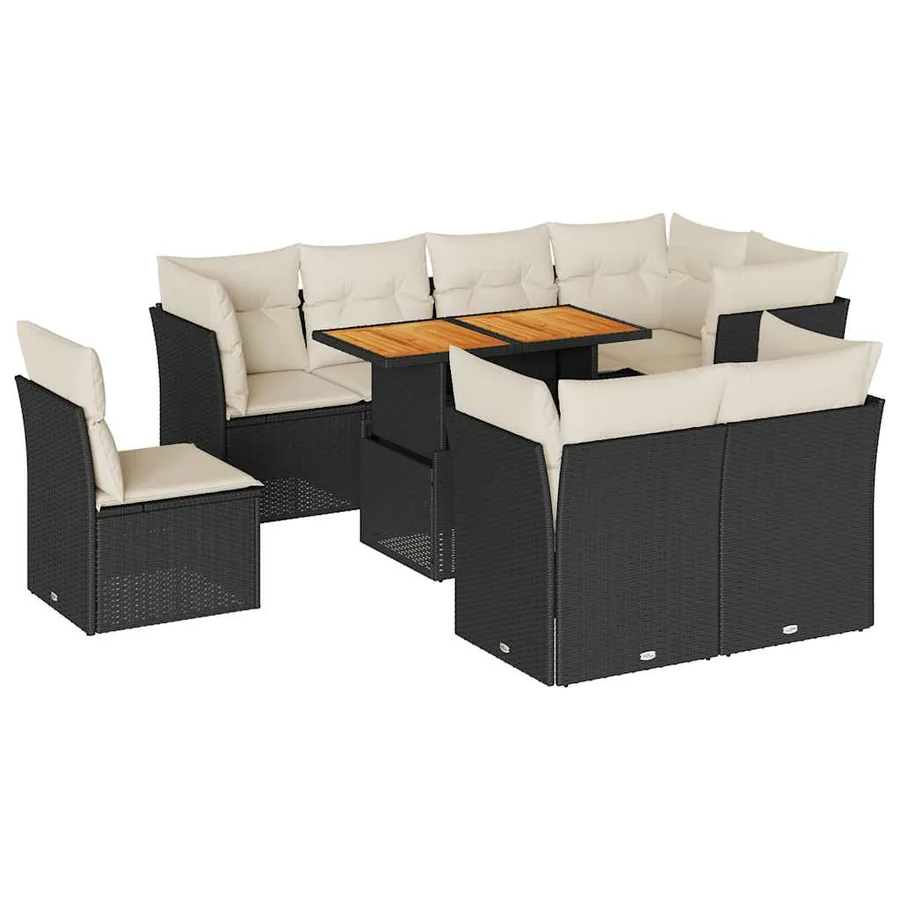 Salon de jardin 9 pcs avec coussins noir résine tressée - 2