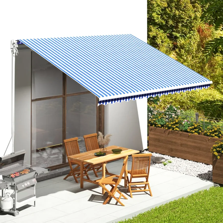 Tissu de remplacement pour auvent bleu et blanc 4,5x3,5 m polyester
