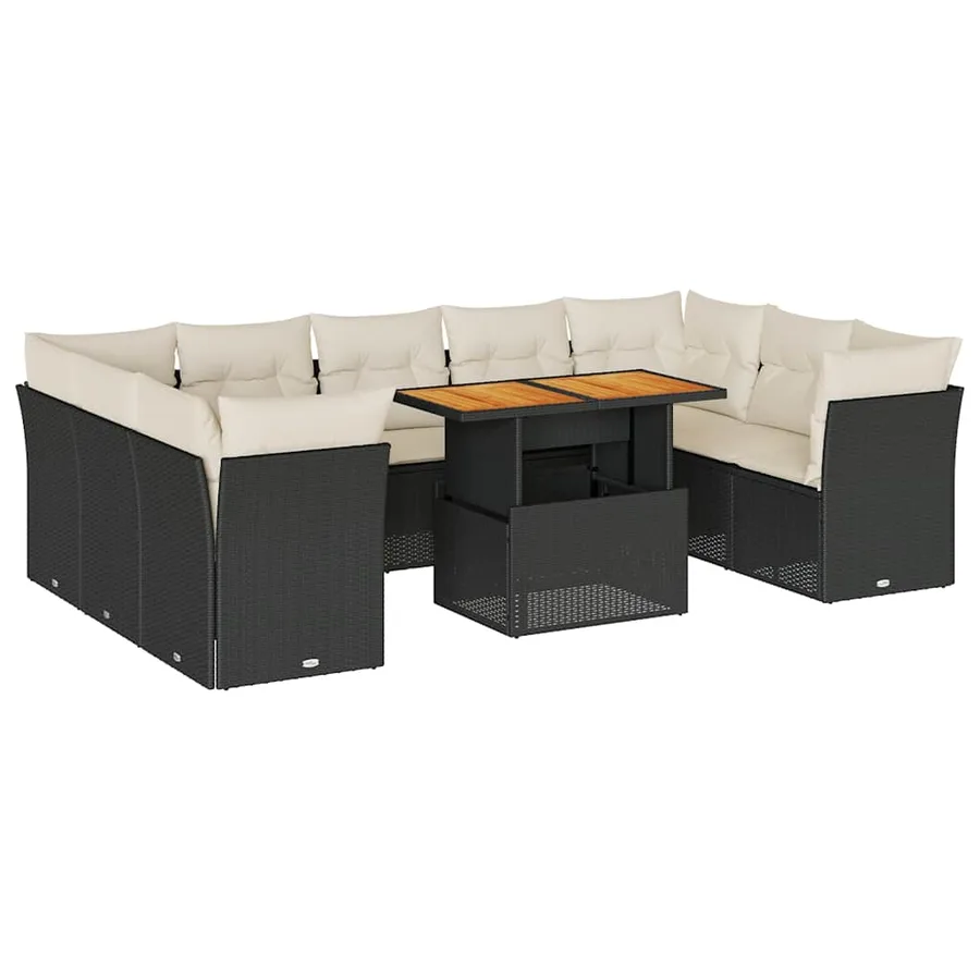 Salon de jardin 10 pcs avec coussins noir résine tressée - 2
