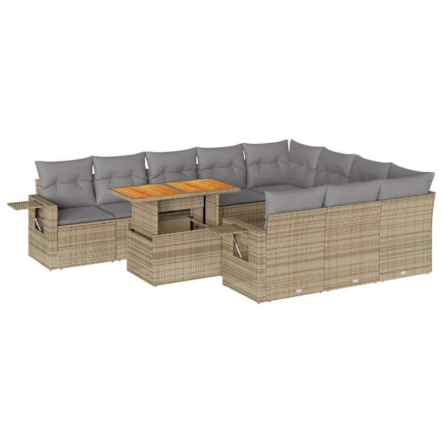 Salon de jardin 11 pcs avec coussins beige résine tressée - 2