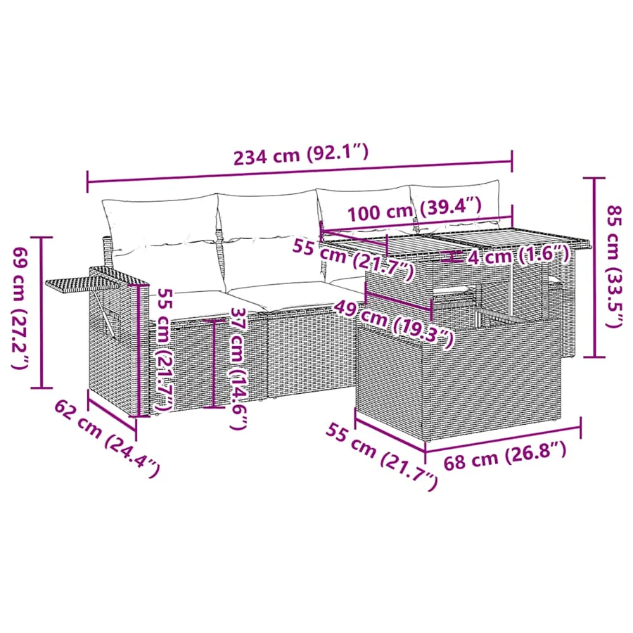 Salon de jardin avec coussins 5 pcs beige résine tressée - 13