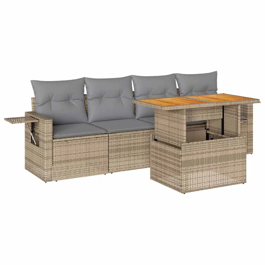 Salon de jardin avec coussins 5 pcs beige résine tressée - 2