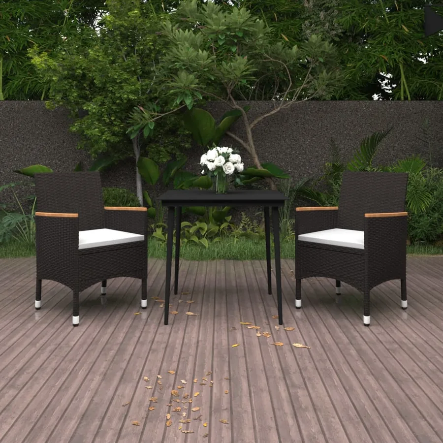 Ensemble à manger de jardin coussins 3 pcs Résine tressée Verre