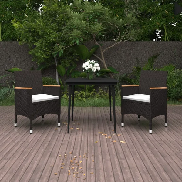 Ensemble à manger de jardin coussins 3 pcs Résine tressée Verre