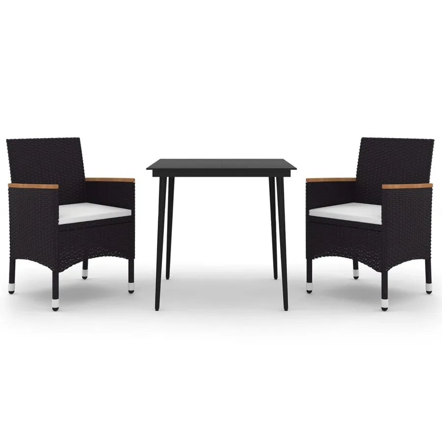 Ensemble à manger de jardin coussins 3 pcs Résine tressée Verre - 2