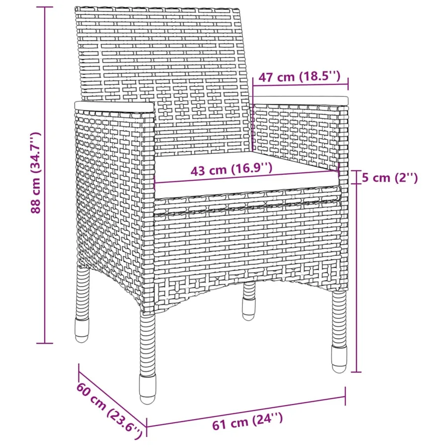 Ensemble à manger de jardin coussins 3 pcs Résine tressée Verre - 8
